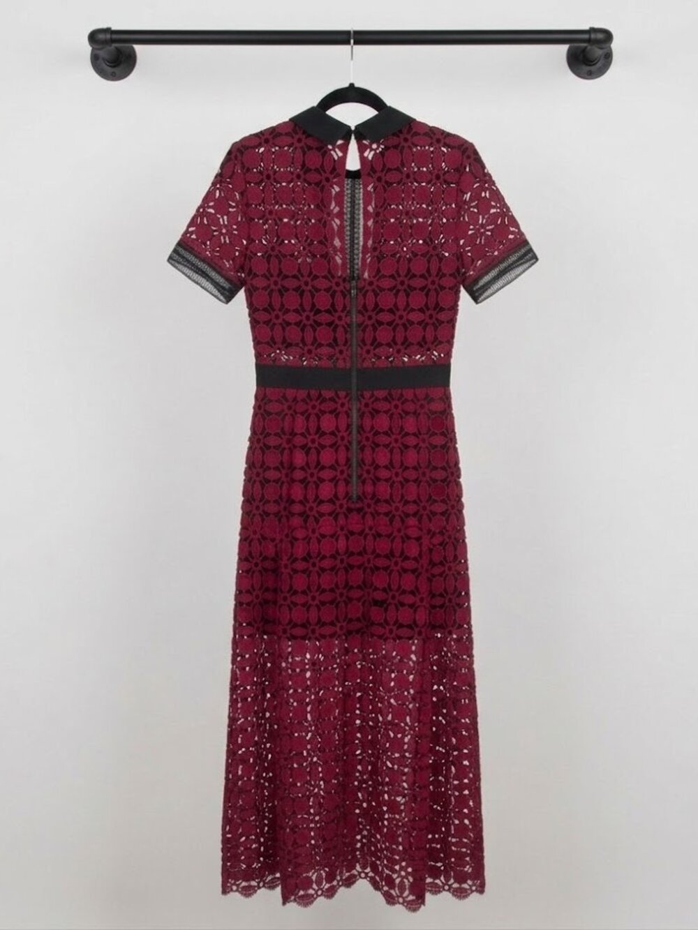 Self-Portrait Burgundy Guipure Lace Midi Dress – Size US 8 / UK 12 - Picture 6 of 12